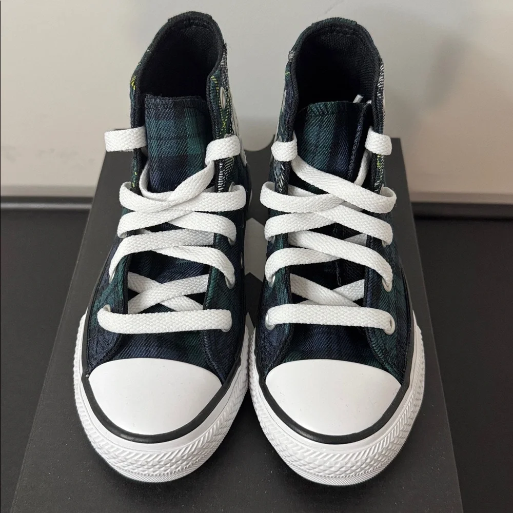 Converse High-Top Sneakers Navy Green Plaid Toddler Youth Size 11 New NIB